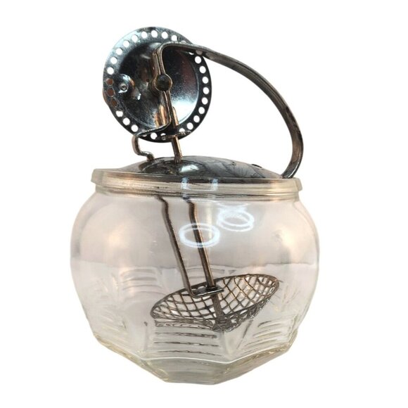 Vintage 1930 -40s Androck Egg Mayo Mixer Glass & Metal With Wooden Handle - Picture 1 of 11